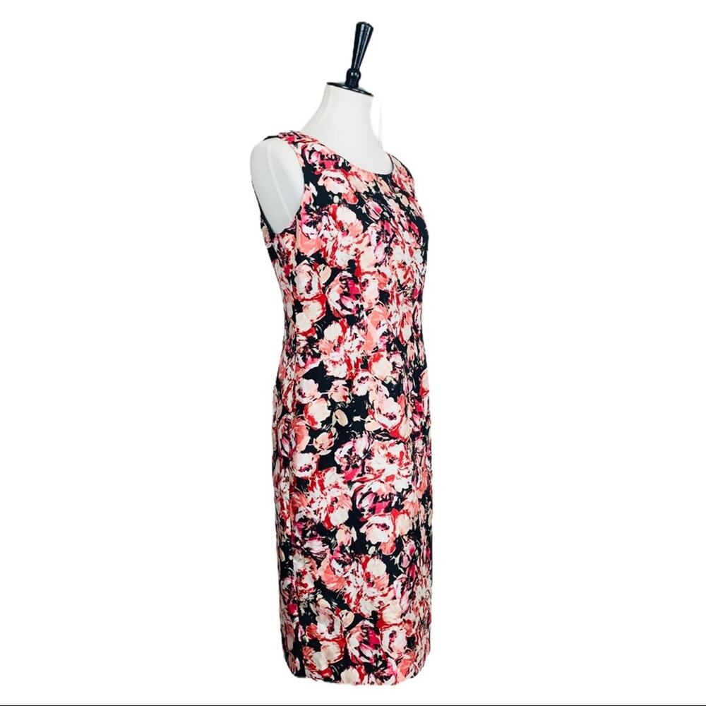 Jones Studio Dress Black Pink Floral Sheath Sleeveless Crew Neck Women's Size 4 - Picture 2 of 10